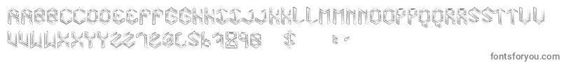 Level01-fontti – harmaat kirjasimet valkoisella taustalla