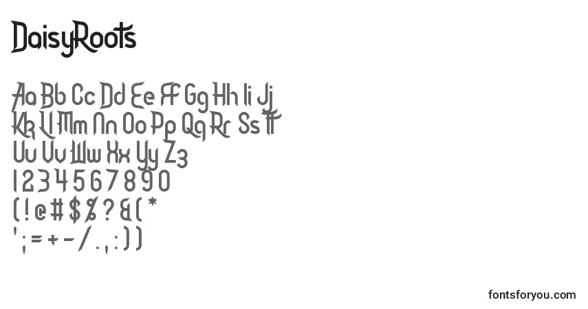 A fonte DaisyRoots – alfabeto, números, caracteres especiais