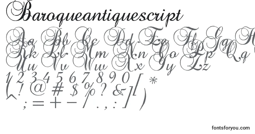 Czcionka Baroqueantiquescript – alfabet, cyfry, specjalne znaki