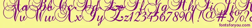 Baroqueantiquescript-Schriftart – Violette Schriften auf gelbem Hintergrund