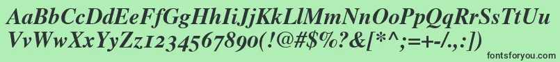 TimesBoldItalicOldStyleFigures-fontti – mustat fontit vihreällä taustalla
