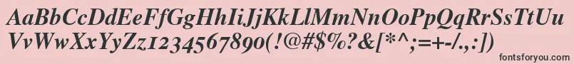 TimesBoldItalicOldStyleFigures-fontti – mustat fontit vaaleanpunaisella taustalla