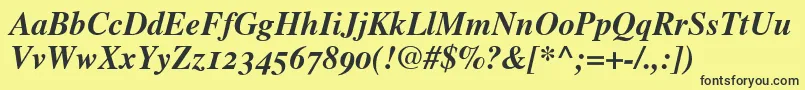 TimesBoldItalicOldStyleFigures-fontti – mustat fontit keltaisella taustalla