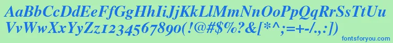 TimesBoldItalicOldStyleFigures Font – Blue Fonts on Green Background