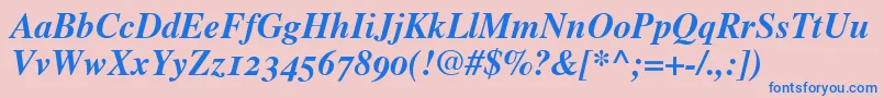 TimesBoldItalicOldStyleFigures-fontti – siniset fontit vaaleanpunaisella taustalla