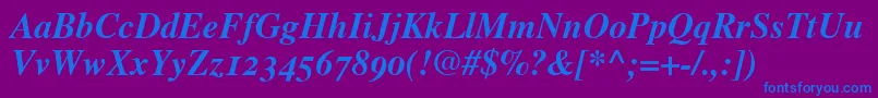 TimesBoldItalicOldStyleFigures-fontti – siniset fontit violetilla taustalla