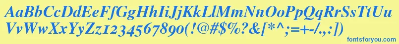 TimesBoldItalicOldStyleFigures Font – Blue Fonts on Yellow Background