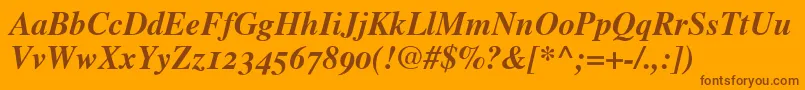 TimesBoldItalicOldStyleFigures-fontti – ruskeat fontit oranssilla taustalla