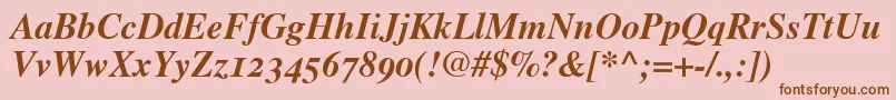 フォントTimesBoldItalicOldStyleFigures – ピンクの背景に茶色のフォント