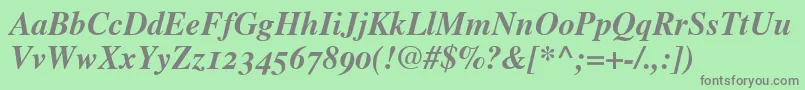 TimesBoldItalicOldStyleFigures-fontti – harmaat kirjasimet vihreällä taustalla