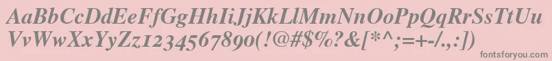 フォントTimesBoldItalicOldStyleFigures – ピンクの背景に灰色の文字