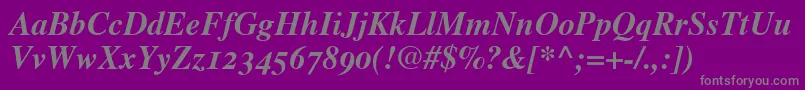 TimesBoldItalicOldStyleFigures-fontti – harmaat kirjasimet violetilla taustalla