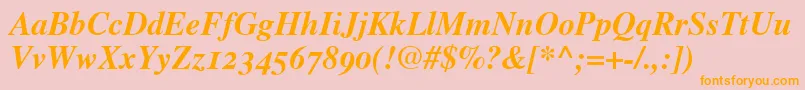 フォントTimesBoldItalicOldStyleFigures – オレンジの文字がピンクの背景にあります。