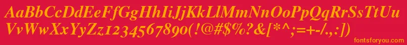 TimesBoldItalicOldStyleFigures Font – Orange Fonts on Red Background