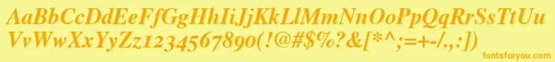 TimesBoldItalicOldStyleFigures Font – Orange Fonts on Yellow Background