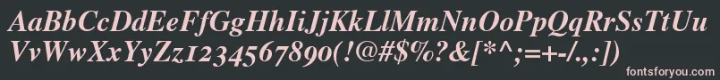 TimesBoldItalicOldStyleFigures Font – Pink Fonts on Black Background
