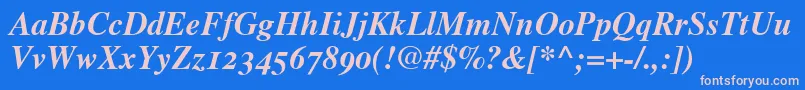 TimesBoldItalicOldStyleFigures Font – Pink Fonts on Blue Background