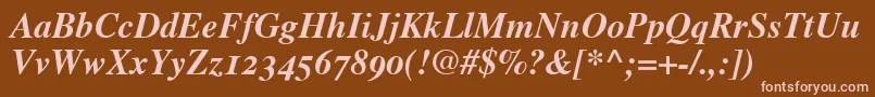 TimesBoldItalicOldStyleFigures-fontti – vaaleanpunaiset fontit ruskealla taustalla