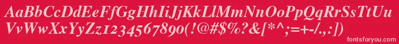 TimesBoldItalicOldStyleFigures Font – Pink Fonts on Red Background