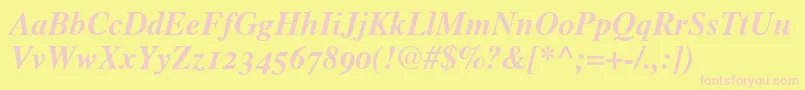 TimesBoldItalicOldStyleFigures-fontti – vaaleanpunaiset fontit keltaisella taustalla