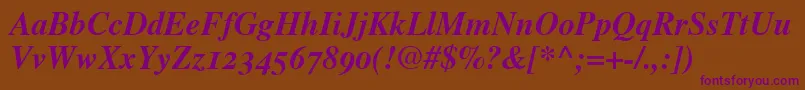 TimesBoldItalicOldStyleFigures Font – Purple Fonts on Brown Background