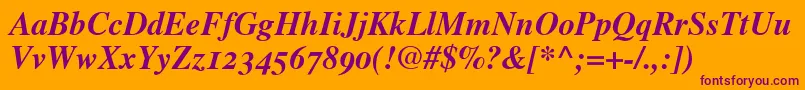 TimesBoldItalicOldStyleFigures-Schriftart – Violette Schriften auf orangefarbenem Hintergrund