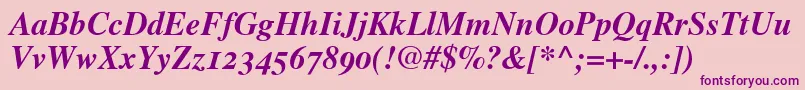TimesBoldItalicOldStyleFigures Font – Purple Fonts on Pink Background