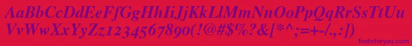 TimesBoldItalicOldStyleFigures-Schriftart – Violette Schriften auf rotem Hintergrund