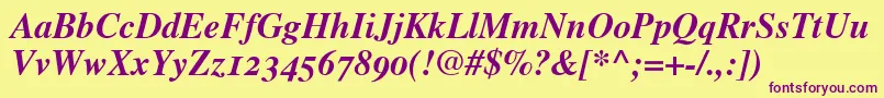 TimesBoldItalicOldStyleFigures Font – Purple Fonts on Yellow Background