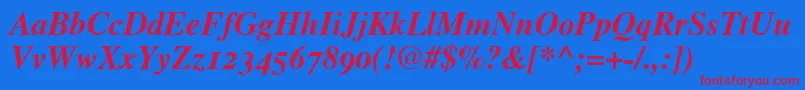 TimesBoldItalicOldStyleFigures Font – Red Fonts on Blue Background