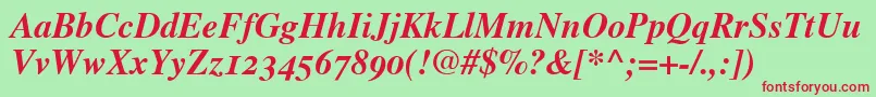 TimesBoldItalicOldStyleFigures Font – Red Fonts on Green Background