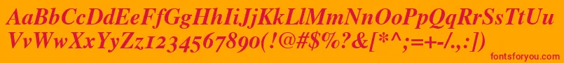 TimesBoldItalicOldStyleFigures Font – Red Fonts on Orange Background
