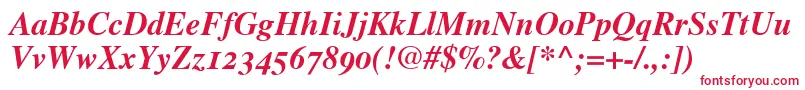 TimesBoldItalicOldStyleFigures-fontti – punaiset fontit valkoisella taustalla
