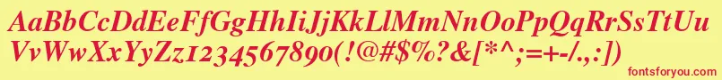 TimesBoldItalicOldStyleFigures-fontti – punaiset fontit keltaisella taustalla