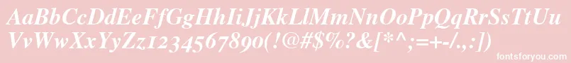 TimesBoldItalicOldStyleFigures-fontti – valkoiset fontit vaaleanpunaisella taustalla