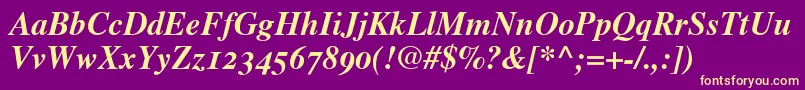 フォントTimesBoldItalicOldStyleFigures – 紫の背景に黄色のフォント