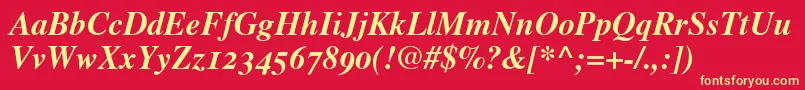 TimesBoldItalicOldStyleFigures Font – Yellow Fonts on Red Background