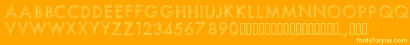 Pwscratchedfont-Schriftart – Gelbe Schriften auf orangefarbenem Hintergrund