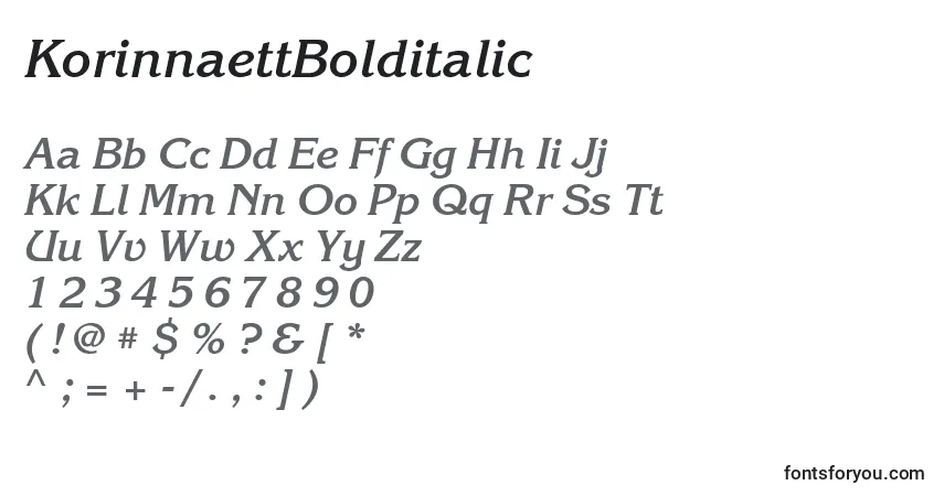 A fonte KorinnaettBolditalic – alfabeto, números, caracteres especiais