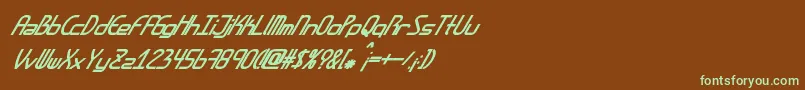 フォントAmplitudesbolditalic – 緑色の文字が茶色の背景にあります。