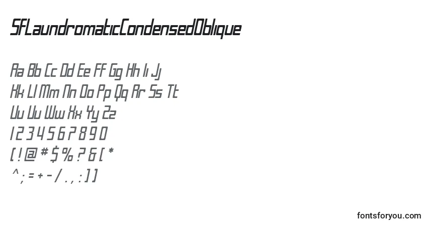 Schriftart SfLaundromaticCondensedOblique – Alphabet, Zahlen, spezielle Symbole