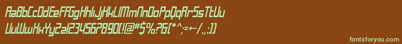 フォントSfLaundromaticCondensedOblique – 緑色の文字が茶色の背景にあります。