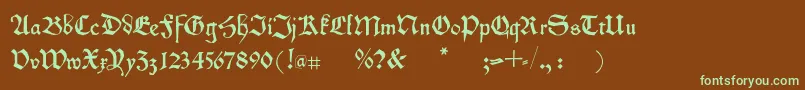 フォントKleinschwabach – 緑色の文字が茶色の背景にあります。