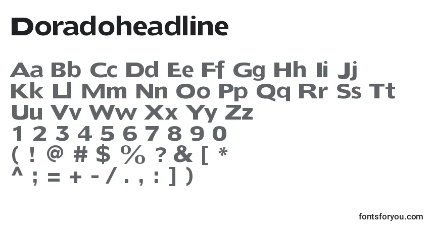 Doradoheadline-fontti – aakkoset, numerot, erikoismerkit