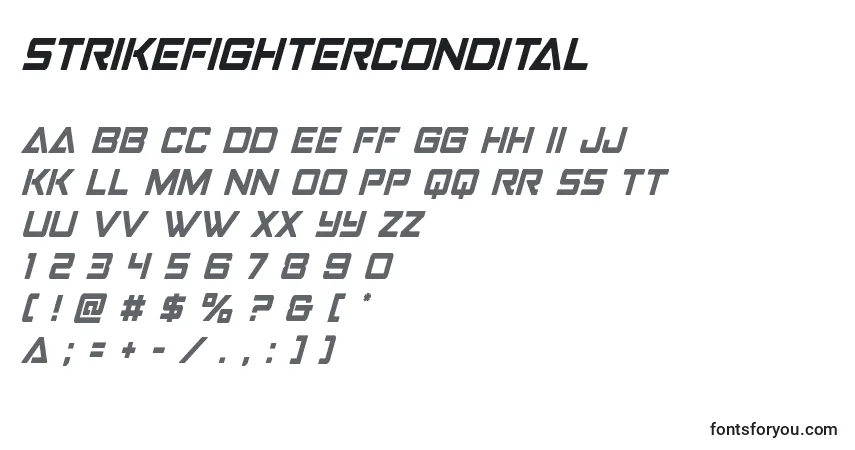 Шрифт Strikefightercondital – алфавит, цифры, специальные символы