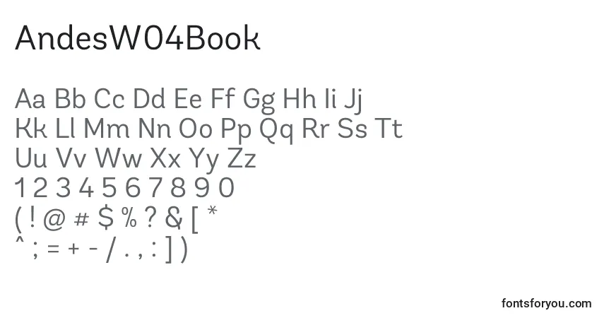 Czcionka AndesW04Book – alfabet, cyfry, specjalne znaki