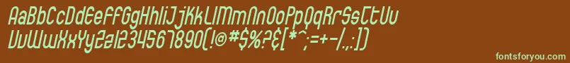 フォントSfEccentricOpusCondensedOblique – 緑色の文字が茶色の背景にあります。