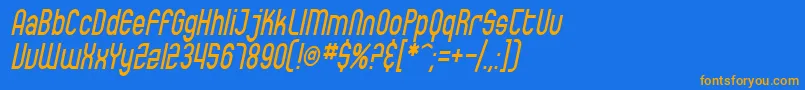 フォントSfEccentricOpusCondensedOblique – オレンジ色の文字が青い背景にあります。