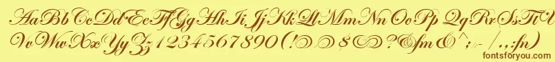 EdwardianScrAltItcTtBold-Schriftart – Braune Schriften auf gelbem Hintergrund