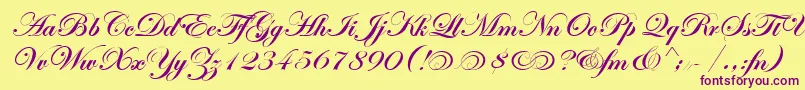 EdwardianScrAltItcTtBold Font – Purple Fonts on Yellow Background